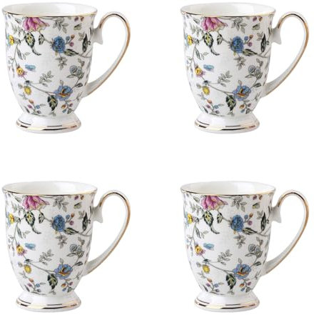 Porcelain Mugs Set of 4, 11 oz/312 ml New Bone China Floral Coffee Tea Water Cup, Coffee Latte Cappuccino Home Kitchen Office Gift Mugs Set