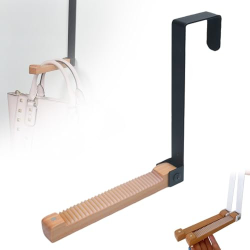 Foldable Wood Over The Door Hooks, 2024 Neuest Türgarderobe Klappbar, Türhaken Klapphaken zum Einhängen Türgarderobe Zu Einhängen Türhaken Kleiderhaken Ohne Bohren Haken für 2cm Türfalz (1, Schwarz)