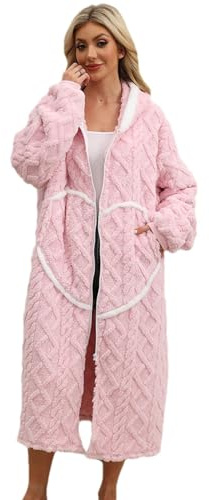 Sudadera larga con capucha para mujer, abrigo con capucha para mujer, larga, cálida y cómoda | Acogedora bata de casa para mujer con capucha para ir de compras, fiesta, Rosa., L