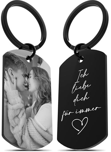 Meinearmbänder Personalisierter Schlüsselanhänger mit Bild & Gravur | Personalisierte Geschenke | Edelstahl | Schwarz Weiss Bild | Fotogravur | Geschenk Freund&Freundin