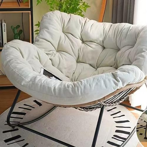 SZITW Freizeit-Schaukelstuhl- und Fußhocker-Set, übergroßer Terrassen-Liegestuhl, bequemer gepolsterter Schaukelstuhl mit dickem Kissen, moderner Loungesessel (cremefarben mit Pedalen)