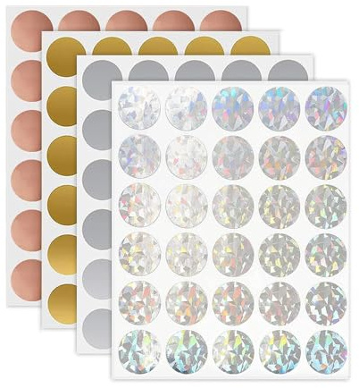 Yesallwas 120 Stück 2.5cm Rubbel Etiketten, Rubbelaufkleber, Rubbellos Aufkleber Gold Silber Rosegold Glänzendes Hologramm für Rubbelkarte Überraschung Valentinstag Hochzeit