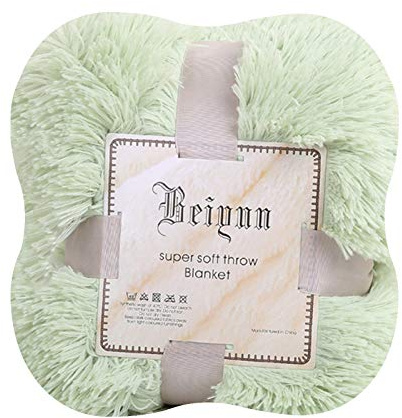 Coperta per divano o letto, in finta coperta a pelo lungo, morbida, matrimoniale, in tessuto caldo, colore: verde menta, taglia unica