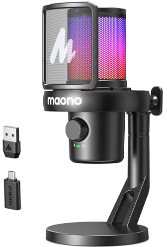 MAONO Wireless USB Microphone for PC,Gaming Streaming Mic with Software AI Voice Change,3-Level Noise Cancellation,Custom EQ,Gain Control Mic for Laptop Computer Podcast (DM40-Black)