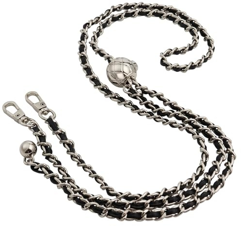 CHAOTEMAI Geldbeutel Damen Taschengurte zum Wechseln Silberkette Bag Charm Taschenkette Ersatz Schulter Riemen Kette Mit Verstellbarer Länge DIY für Handtasche Damen Umhängetasche（Schwarz）