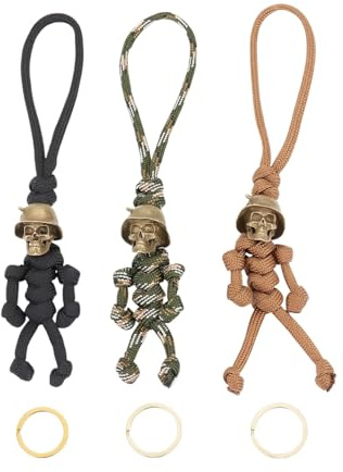 Diyxisk Porte Clé Homme Squelette 3 Pièces Pendentif Soldat Squelette Personnalité Porte Clé Moto Multicolore Tressée Porte Clé Convient aux Portefeuilles, Bagages, Valises