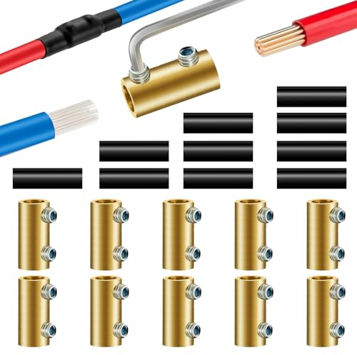 10PCS 6AWG 6Gauge Wire Connector Nut Kit, 80Amp Screw Quick Wiring Connection Terminal, Splicing Quick Wire Connectors Terminal, Circuit Wire Butt Bras Connector with Screws Heat Shrink Tube Wrench