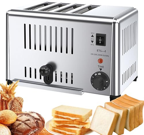 Tostadora Comercial De 4 Rebanadas, Máquina para Hacer Pan con Ranuras Extra Anchas De Acero Inoxidable, Emergente Manual, Funciones De Descongelación/recalentamiento/cancelación