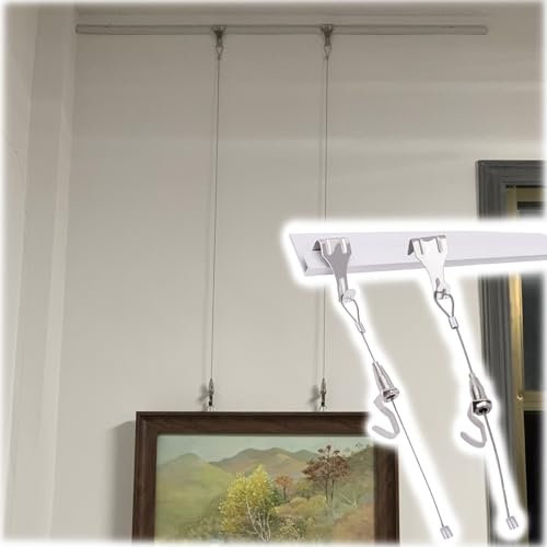 bilderschienen aufhängesystem Galeriesystem-Bilderschienen-Kunstaufhängeset, flexible weiße Bilderaufhängungsschiene mit verstellbaren Haken für Museen/Heimdekoration, Fotopräsentationsschiene(48/121