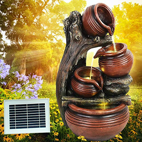 Fontana solare da giardino, fontana decorativa, fontana con luce a LED, gioco d'acqua per giardino, laghetto da giardino, terrazza, balcone