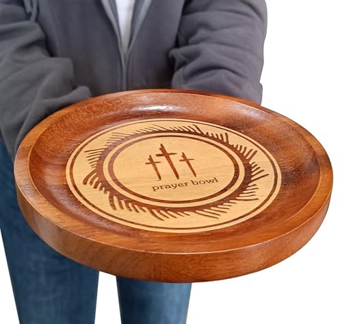 BEESUM Women Prayer Bowl Oak,Round Prayer Bowl Women,Wooden Religious Prayer Dough Bowl for Religious Christian Congregation Kitchen Counter Gifts with Cards