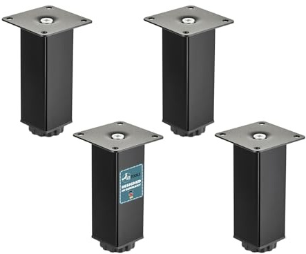 SOTOOLS 4x Möbelfuß QUADRUS, H=120 mm, Schwarz Matt, max. 100 kg | Höhenverstellbare Möbelbeine für Schränke, Sofas und Regale.