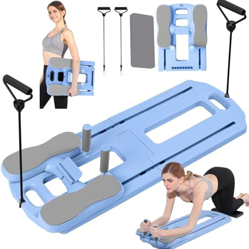 ExeractFit FlexuraFit Pilates Board für Zuhause Faltbarer Pilate Reformer Maschine Rutschfest Stumm Multifunktional Bauchtrainer Bauchroller Workout Geräte für Anfänger Fortgeschrittene(Blau)
