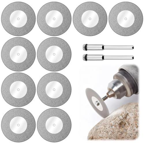 10 Piezas Diamante Cortar La Herramienta 40mm, Mini Discos De Corte Con 2 Mandril Arbor Conjunto Excelentes Herramientas Para El Bricolaje, La Artesanía, La Joyería O Platería Piedras Preciosas
