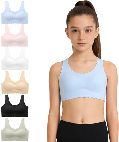 Demifill Teen Girls Seamless Bra No Show Tagless Sports Bra Training with Removable Padding Bras for Teens Pack of 6 Size 14-16 Years Mixed Color