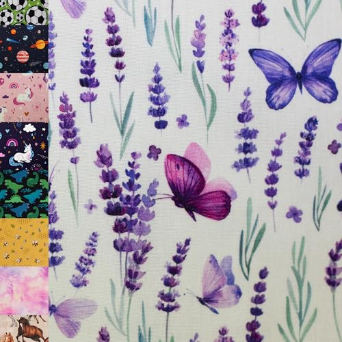 MAGAM-Stoffe Niklas Kinder Baumwollstoff ÖKO-TEX Meterware ab 50cm (Lavendel mit Schmetterling)
