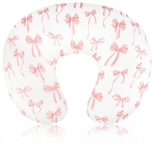 DAYEEBALL Nursing Pillow Cover, Removable Nursing Covers for Breastfeeding Pillows, Stretchy and Soft Fit for Baby Girls Boys Newborn, Pink Bow(Only Cover)