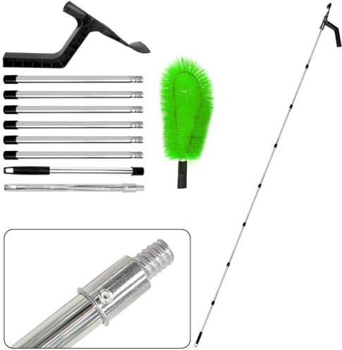 Aolawco Upgraded 320cm 2-in-1 Gutter Cleaning Tools with Gutter Brush & Leaf Shovel, Telescopic Gutter Cleaner with 8-Section Pole, Gutter Cleaner Suit for Bungalow, 2 Layer Terraced House