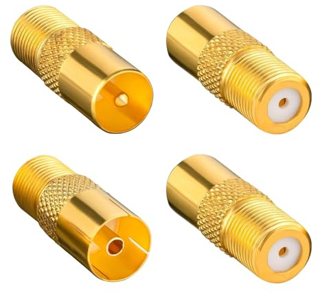 4 Stück SAT Adapter F-Buchse IEC, F-Kupplung auf Koax-Stecker, F-Buchse zu 2 IEC Antennenstecker & 2 Antennenbuchse, Koaxialkabel Adapter für SAT Kabel, Kabel-TV, Receiver, Fernseher, Radio und mehr