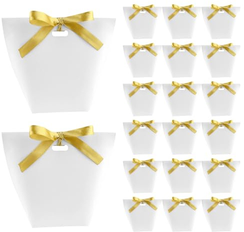 lioewhu Geschenktüten mit Schleifenband, 20 Stück Kleine Geschenktüte, 12x10cm Weiße Geschenktaschen Papier, Geburtstagstüten, Hochzeitstüten, Papiertüten für Geburtstag, Hochzeit, Weihnachten