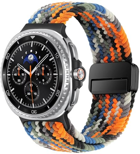 HITZEE Nylonflätade remmar kompatibla med Watch 8 40 mm 44 mm/Watch 8 klassiskt armband 46 mm med metallkontakter, nylonelastiskt sportband med magnetiskt lås för män/kvinnor