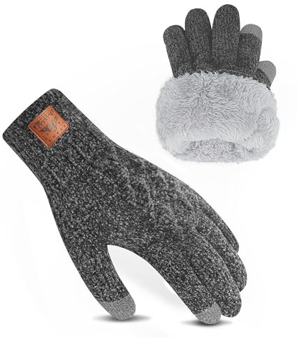 Bobelle Wear Winterhandschuhe Herren Damen, Touchscreen Thermo Handschuhe, Verdickte Warme Strickhandschuhe für Outdoor Radfahren Fahren (Dunkelgrau)
