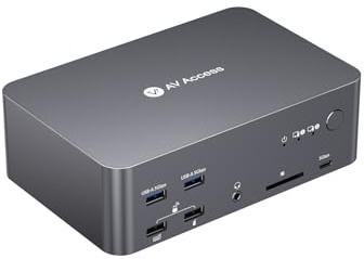 (Endast skrivbord) AV Access KVM-switch 3-bildskärmar 2 datorer 8K@60 Hz, 1G Ethernet för 2 datorer, med fjärrstyrenhet, 3 x USB 3.0, dockningsstation trippelskärm, 4K@165/144 Hz, 2K@144Hz för Dell HP