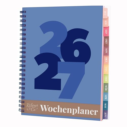 Rileys 2026-2027 Kräftig Akademischer Planer, 20x15cm (Blau, Deutsch) | Flexibler Einband, Notizseiten, Planer für Schule und Arbeit