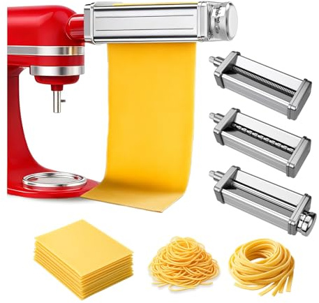 Nudelaufsatz für KitchenAid Küchenmaschine 3-teilig – Pasta Roller, Spaghettischneider & Fettuccineschneider – Edelstahl Aufsätze - Küchenmaschinen Zubehör für KitchenAid von MMOBIEL