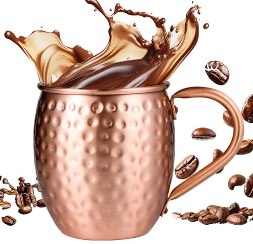 Kupferbecher – gehämmerte Glaswaren für Getränke mit einem Fassungsvermögen von 530 ml | Tassen aus gehämmerten Kupfer – für Cocktail zu Hause, Küche, Bar, Weihnachtsfeiern, Veranstaltungen und