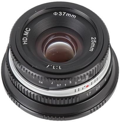 Plyisty 25-mm-F1.7-Objektiv mit Manuellem Fokus, Festbrennweitenobjektiv mit Großer Blende und Swing-Focus-Effekt für E-Mount-Kameras A6400 A6500 A6600 A7II A73 (Black)