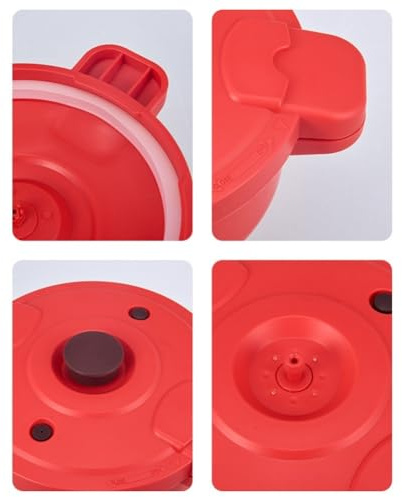 Lawnoval Autocuiseur Micro-Ondes avec Cuiseur Vapeur Multifonction pour Riz, Pâtes, Légumes Design Compact PP Silicone Rouge 27,5 x 14 cm