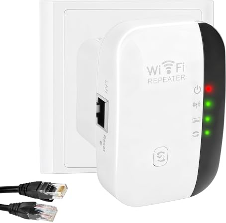Répéteur WiFi Puissant Amplificateur 2.4 GHz-300 Mbps, WiFi Extender Couvre Jusqu'à 75m² Repetiteur WiFi Range Booster avec Port Ethernet LAN, WiFi Extender Booster, WPA2, WPS, Mode Repeater/AP
