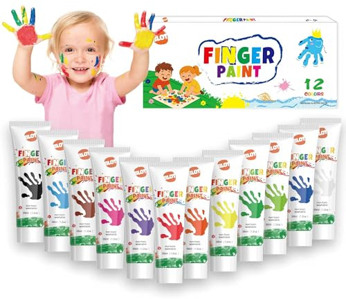 BLOT Colori a Dita Sicuri per Bambini - 12 Colori (36 ml), Non Tossici e Lavabili, Tempere per Mani e Piedi Baby-Friendly, Materiale Artistico per Bambini, Età 3+