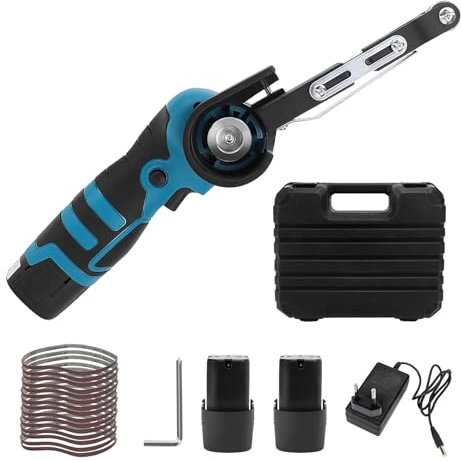 Band Sanding Machine, with 15 Sanding Belts (80-1000 Grit), 2 Batteries + Charger, 16.8V Lithium-Ion Battery, 7000 RPM, Mini Sander for Wood, Metal, and Curved Surfaces