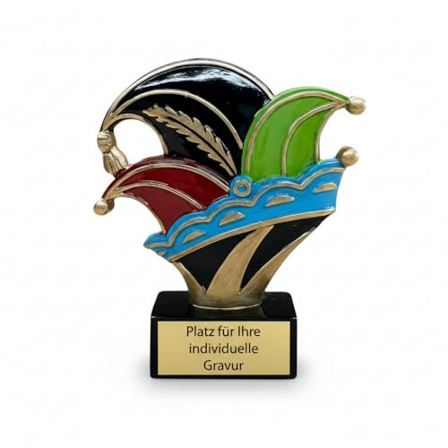 Henecka Pokal Narrenkappe 11 cm | Trophäe personalisierbar | Ehrenpreis Fasching Karneval Fastnacht | Auszeichnung 5. Jahreszeit | Figur für Vereine & Kostüme | Faschingspokal