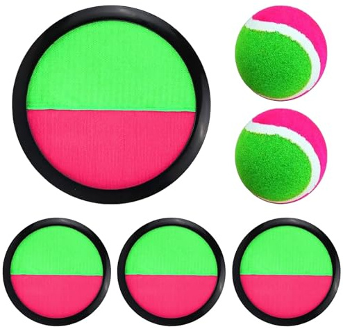 Klettballspiel Klettball Set mit 4 Fangscheiben 2 Bälle Outdoor Spiele für Kinder Wurfspiel Spielzeug Garten Outdoor Spiele ab 3 4 5 6 7 8 9 10 Jahren für Junge Mädchen