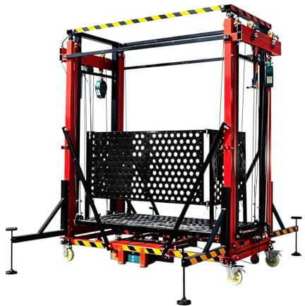 Piattaforma Elevatrice for Ponteggio Elettrico Aggiornata, Acciaio a C con Telecomando, Multigrandezza 3m-12m (32FT), Portata 300kg, Ponteggio Mobile Professionale(Red,8M/26.24FT)