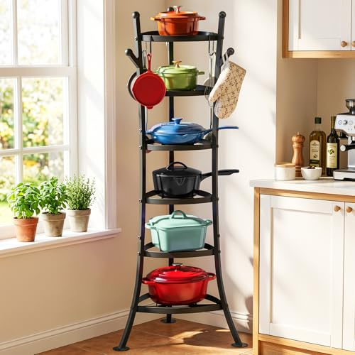 Housolution 6 Tier Pot Organiser Pan Stand Saucepan Storage Rack | 120kg Large Capacity, Reinforced Curved Support Design, Sturdy Carbon Steel Construction, Freestanding & Space-Saving