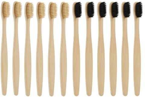 Bambu tandborste set 12 stycken 6 svarta 6 vita mjuka borstar BPA-fritt kol aktivt ekologiskt vuxen