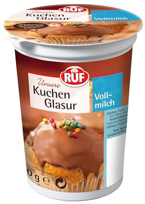 RUF Kuchen-Glasur Vollmilch-Schokolade, 500g im XXL Becher, mikrowellengeeignet, zum Glasieren & Dekorieren von Plätzchen, Muffins & Torten, glutenfrei