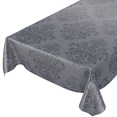 ANRO Wachstuchtischdecke Wachstuch Wachstischdecke Tischdecke abwaschbar Ranken Barock Arabeske Anthrazit 100 x 140cm