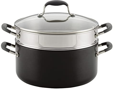 Anolon Advanced Hard-Anodized Dutch Oven Multipurpose Steamer Set, 8.5-Quart, Graphite