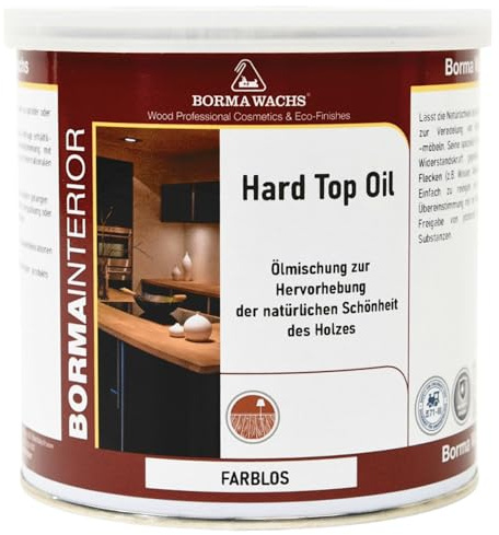 Borma Wachs Hard Top Oil 750 ml – Arbeitsplattenöl für Holz | lebensmittelecht (EN 71-3), speichel-/schweißfest (DIN 53160), möbel-/küchengeeignet, pflegeleicht, seidenmattes Finish