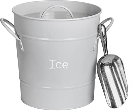 Harbour Housewares Grey Industrial Ice Bucket with Lid & Scoop – 21x19.5cm Double-Walled Metal Ice Holder for Home Bar, Parties, BBQ & Drinks - Vintage Retro Insulated Beverage Cooler Bucket