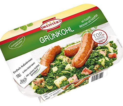 Dreistern Grünkohl 800g mit Kassler und Mettenden – Deftige Hausmannskost – Herzhaftes Fertiggericht mit Fleisch – Schnell zubereitet & kräftig im Geschmack