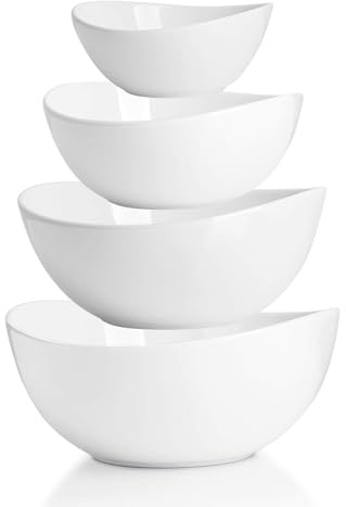 Sweese Porcelain Serving Bowls Set, 10-42 oz, Versatile for Salad, Soup, Snacks, Microwave Dishwasher Safe, White