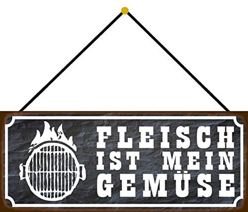 Schatzmix Grillen Fleisch ist Mein Gemüse Schild Metallschild 27x10 mit Kordel Blechschild, Blech, Mehrfarbig, 27x10 cm