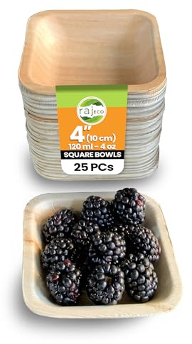 Raj Palm Leaf Square Bowls 4 (10cm) | 25 Pack | Compostable | Unique square shape, natural & compostable. Great for dips, snacks, starters & eco-friendly dining.