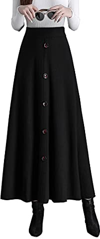 BiilyLi Gonna Lunga Invernale Donna Elegante Vita Alta Maglia Maxi Gonne Vita Elastica A-Linea Svasata Skirt S